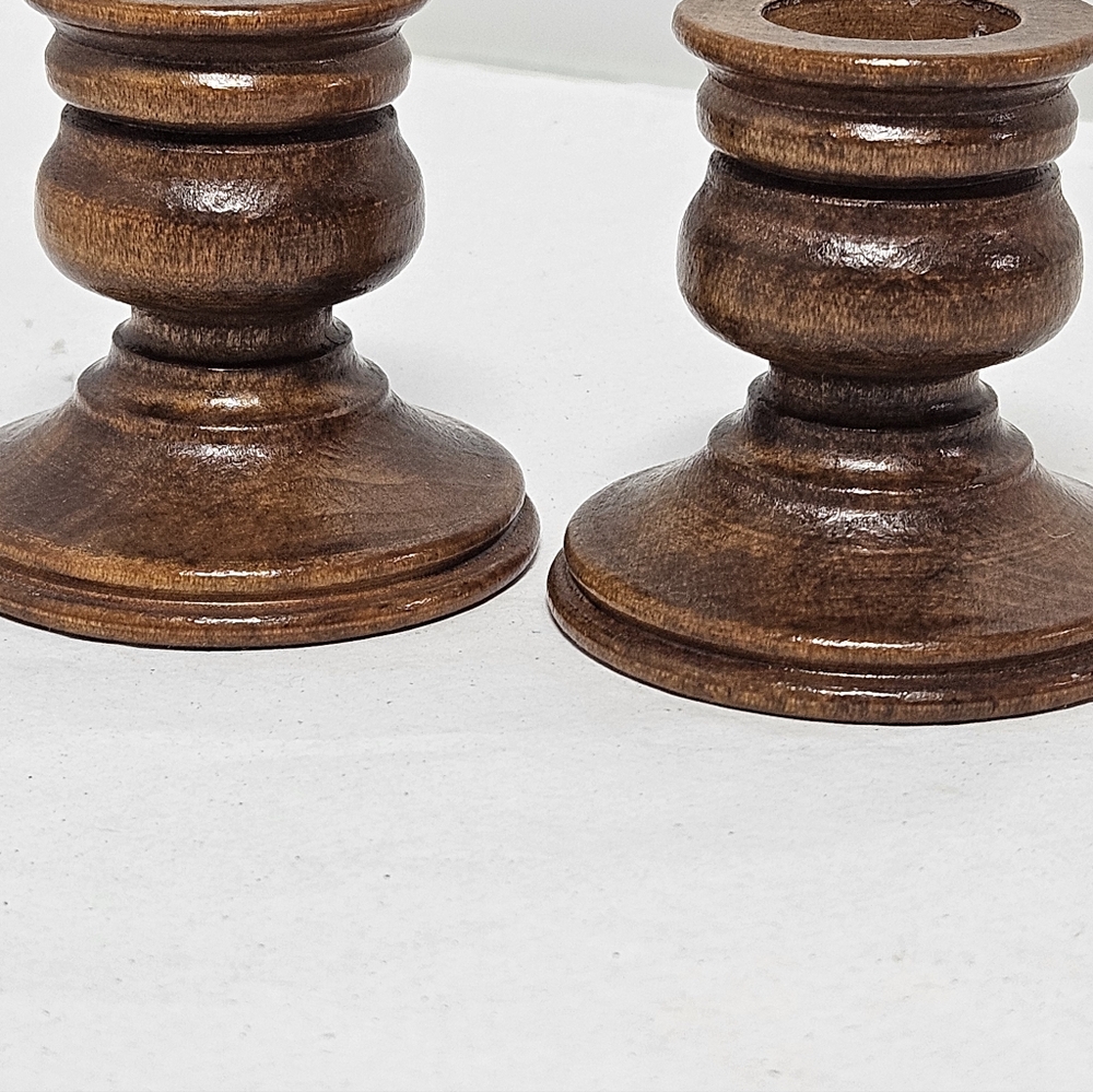 Vintage Small Turned Wood Wooden Candle Holders Candlesticks - Picture 4 of 8
